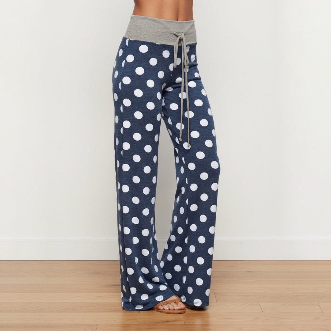 Damen nan ausgestellte Palazzo-Loungehose mit hohem Komfortbund, Kordelzug und gepunktetem Dessin Drune