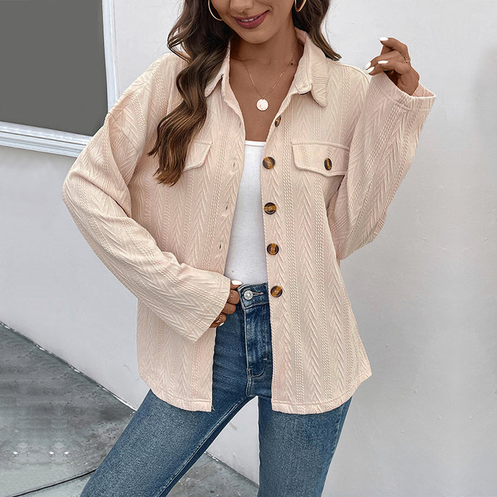 Damen Leichte strukturierte Hemdjacke mit Brusttaschen und Hornoptik-Knöpfen Drune