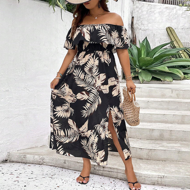 Damen Off-Shoulder Maxikleid mit raffinierten Rüschen und seitlichem Schlitz Drune