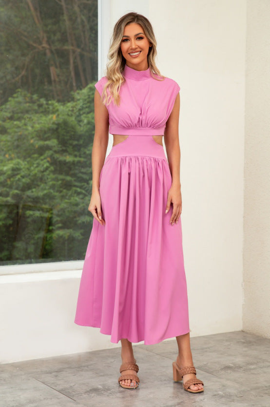 Damen Cut-Out Sommerkleid mit hohem Kragen Drune