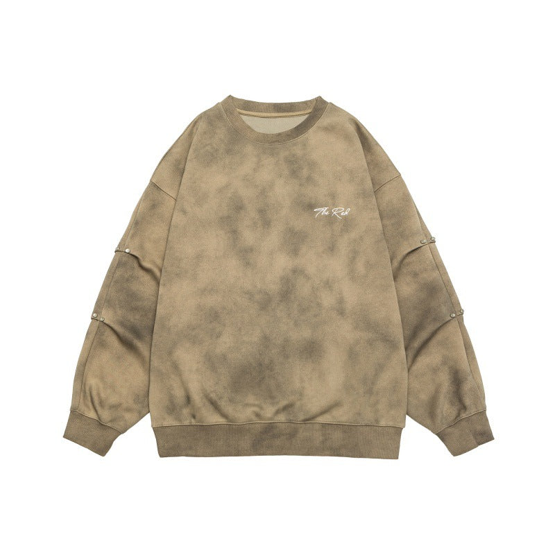Unisex Oversize-Sweatshirt mit Stonewash-Optik und Ärmel-Druckknöpfen Drune