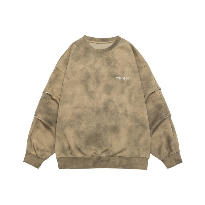 Unisex Oversize-Sweatshirt mit Stonewash-Optik und Ärmel-Druckknöpfen Drune