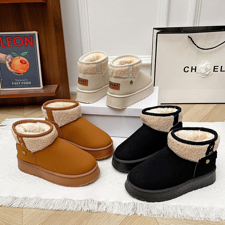 Damen Gefütterte Kurzstiefel mit Teddyfutter, Faux‑Velours und Plateau‑Sohle Drune