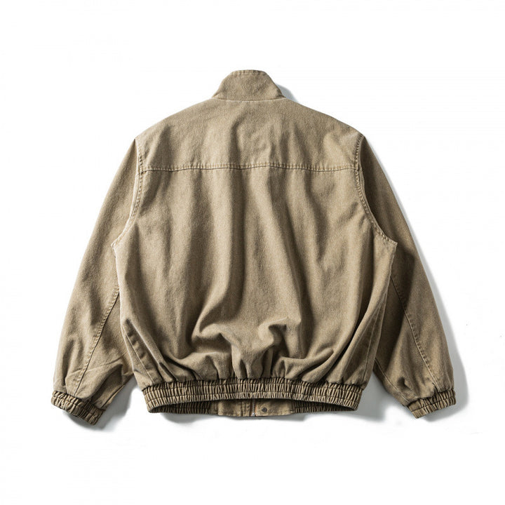 Herren Kastenförmige Canvas-Blousonjacke mit Cordbesatz, Stehkragen und elastischem Saum Drune