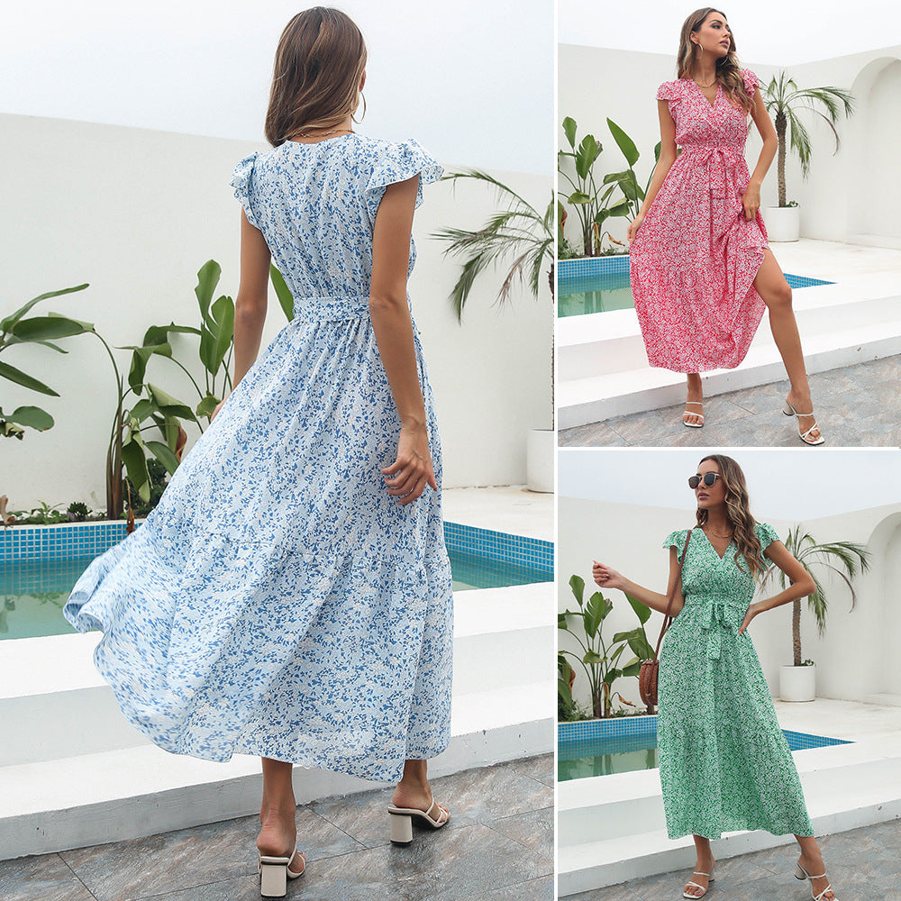 Damen Maxikleid mit floralem Muster und Taillengürtel Drune