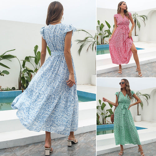 Damen Maxikleid mit floralem Muster und Taillengürtel Drune