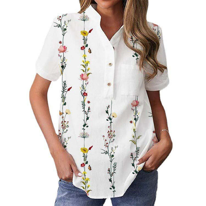 Damen elegante und florale Bluse mit Knopfdetail Drune
