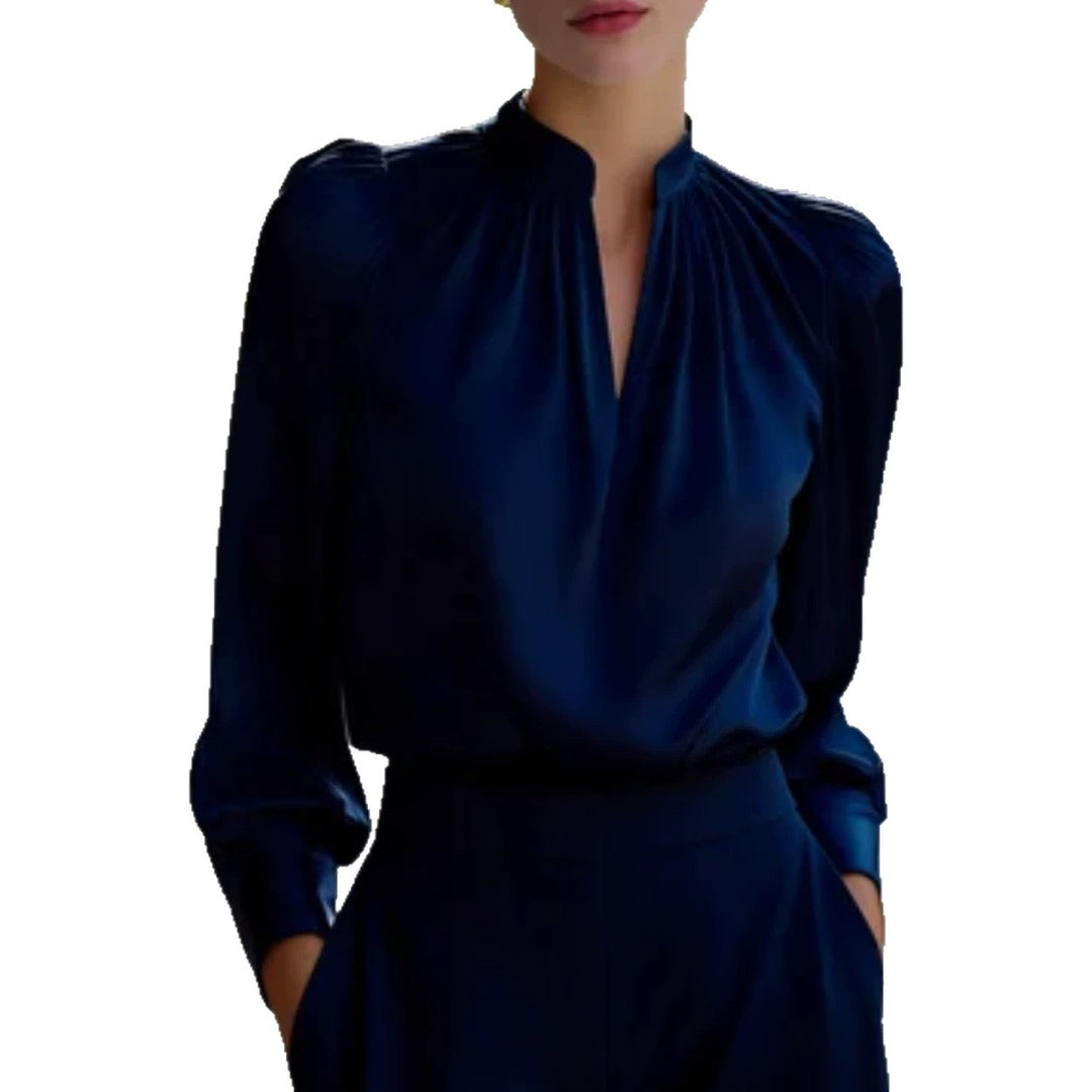 Damen Elegante Bluse mit Stehkragen und Bouffant-Ärmeln Drune