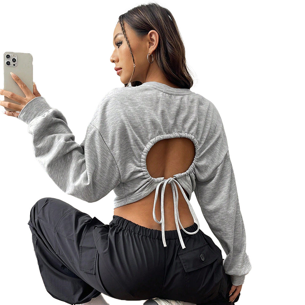 Damen lässiges Cropped-Sweatshirt mit Balloonärmeln Raglannähten und elastischem Saum Drune