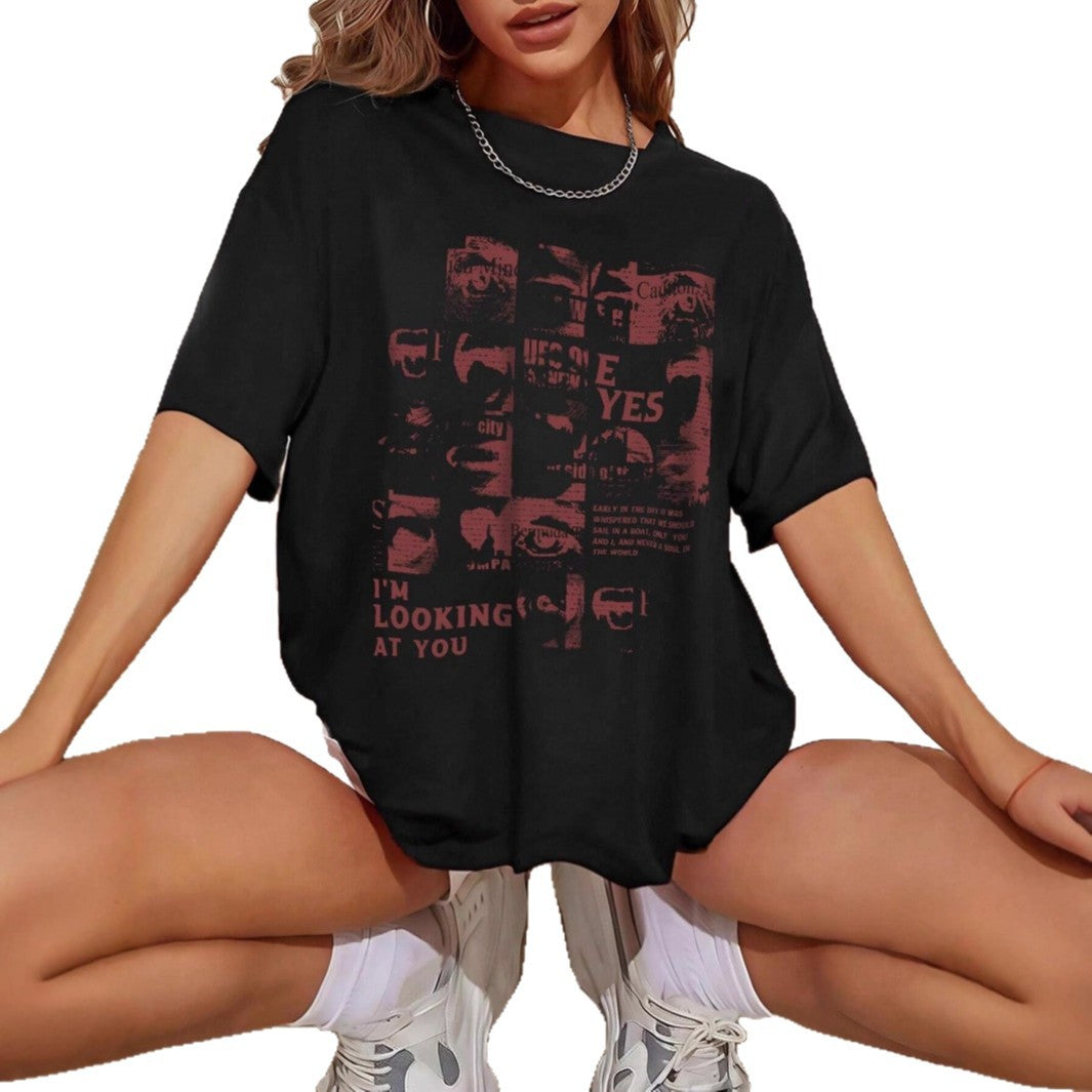 Damen Oversized T-Shirt mit kreativem Schriftzug und lässigem Schnitt Drune
