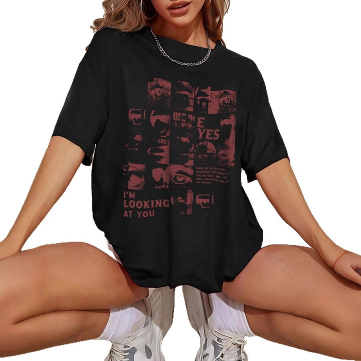 Damen Oversized T-Shirt mit kreativem Schriftzug und lässigem Schnitt Drune