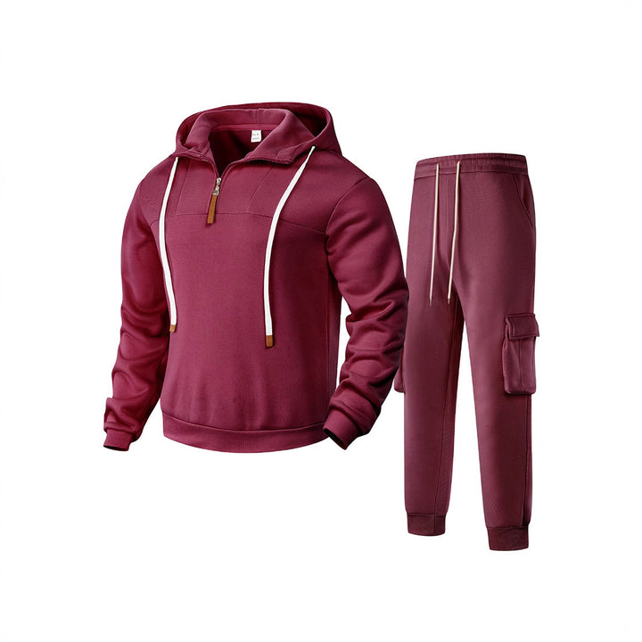 Herren nan zweiteiliges Sweatset mit Kapuze elastischem Bund und aufgesetzten Cargotaschen Drune