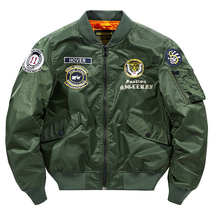 Herren  bestickte pilot-inspirierte flug-bomberjacke mit seitlichem reißverschlusstaschen utility pocket Drune