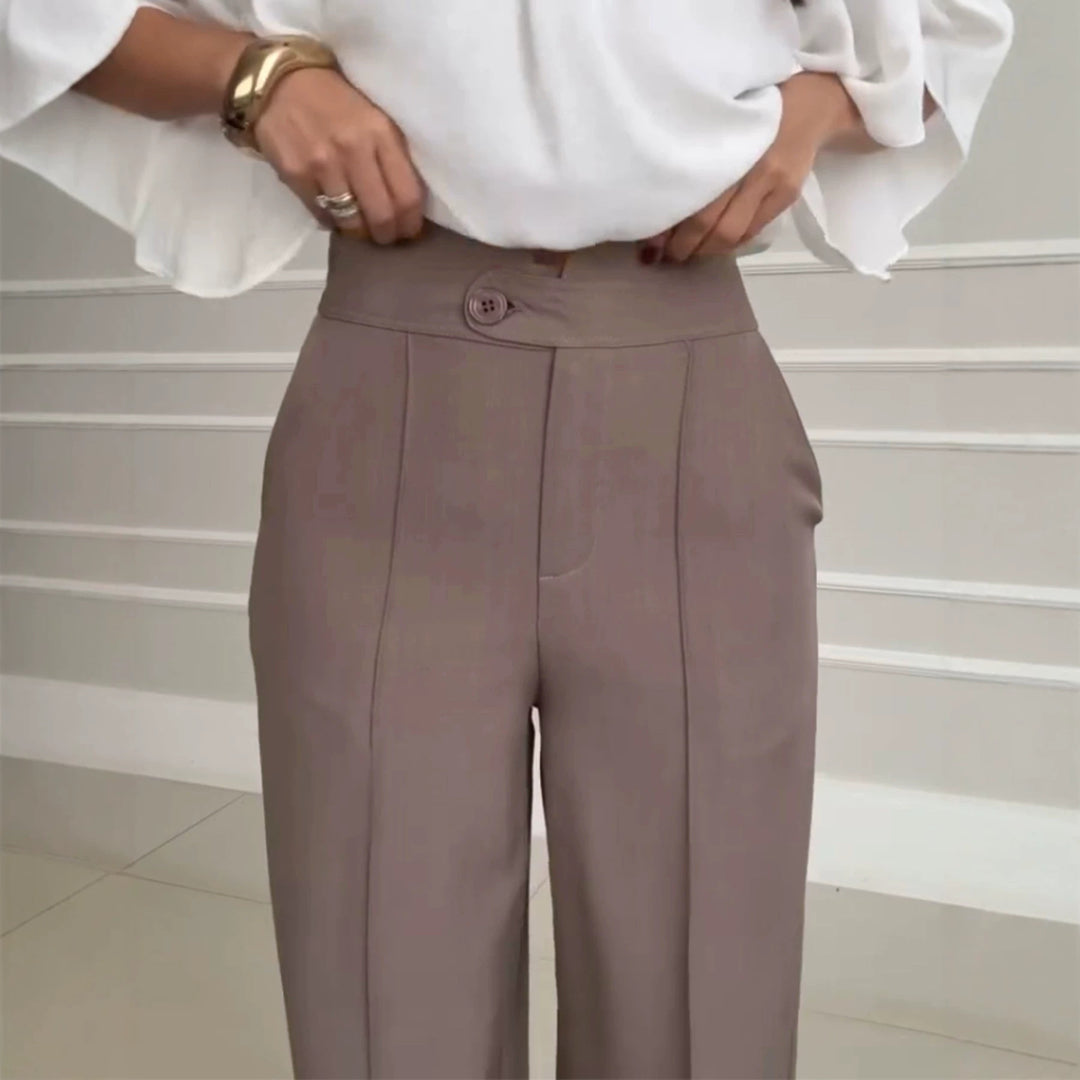 Damen Hochtaillierte Palazzo-Hose mit Bügelfalte, geradem Bein und Eingrifftaschen Drune