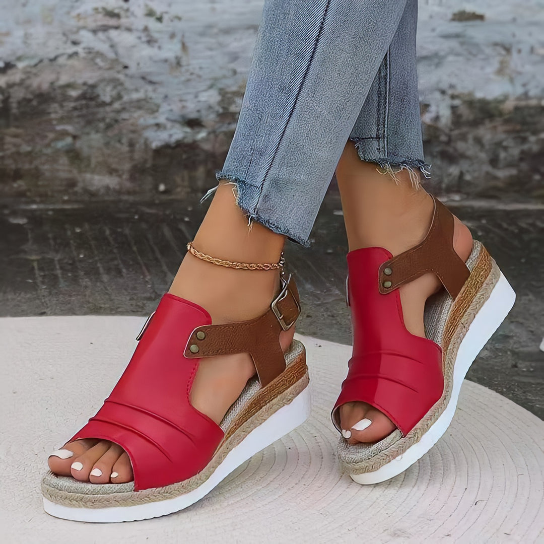 Damen nan Keilsandalette mit juteumwickeltem Espadrille-Plateau verstellbarem Fersenriemen und gepolstertem Komfortfußbett Drune