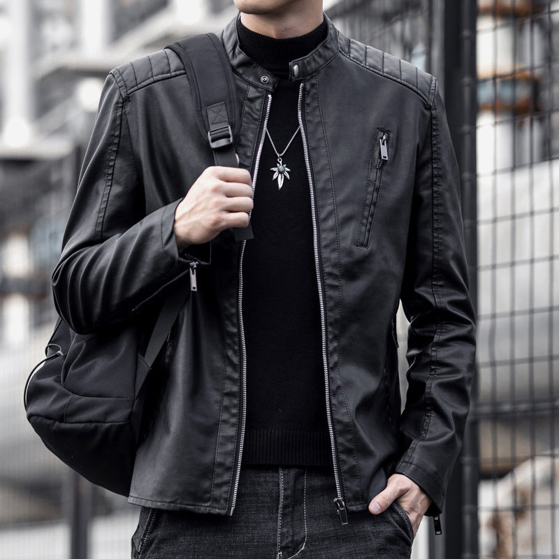 Herren Stilvolle Schnitte Kunstlederjacke Drune
