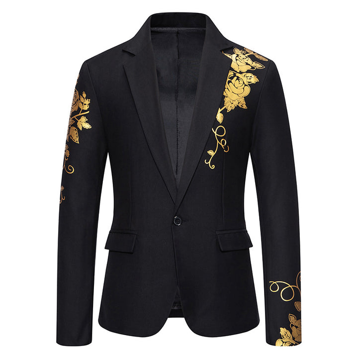 Herren nan einreihiges Sakko mit schmalem Revers und goldenem Rosenprint Drune