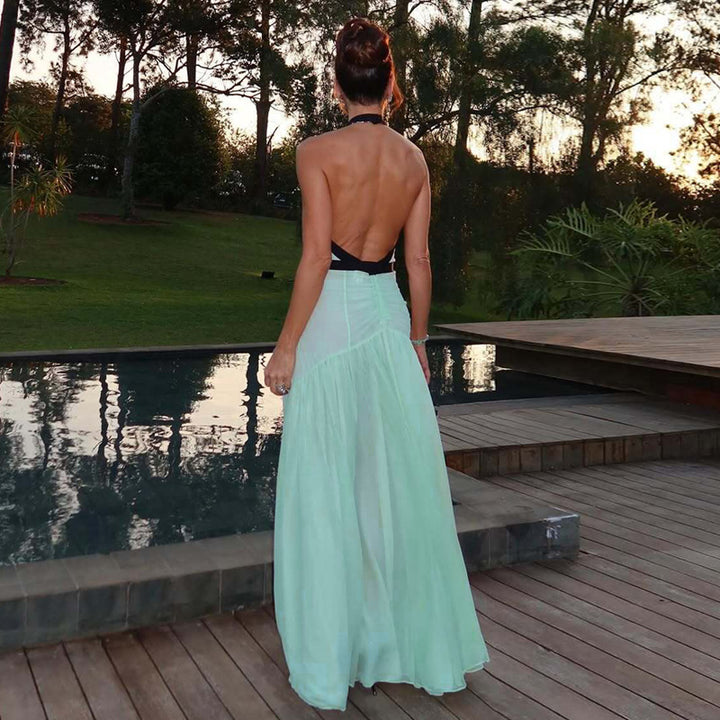 Damen Maxikleid mit tiefem V-Ausschnitt und innovativer Raffung Drune