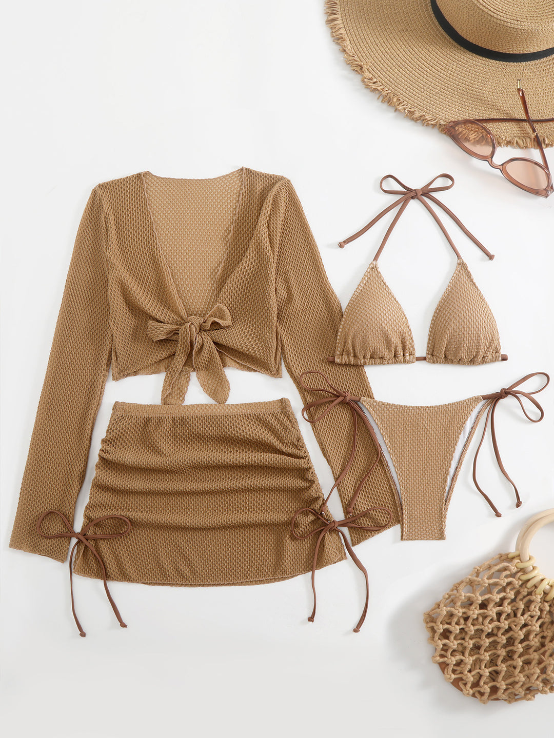 Damen Badeanzug-Set mit trendigem Netzdesign und verstellbaren Details Drune