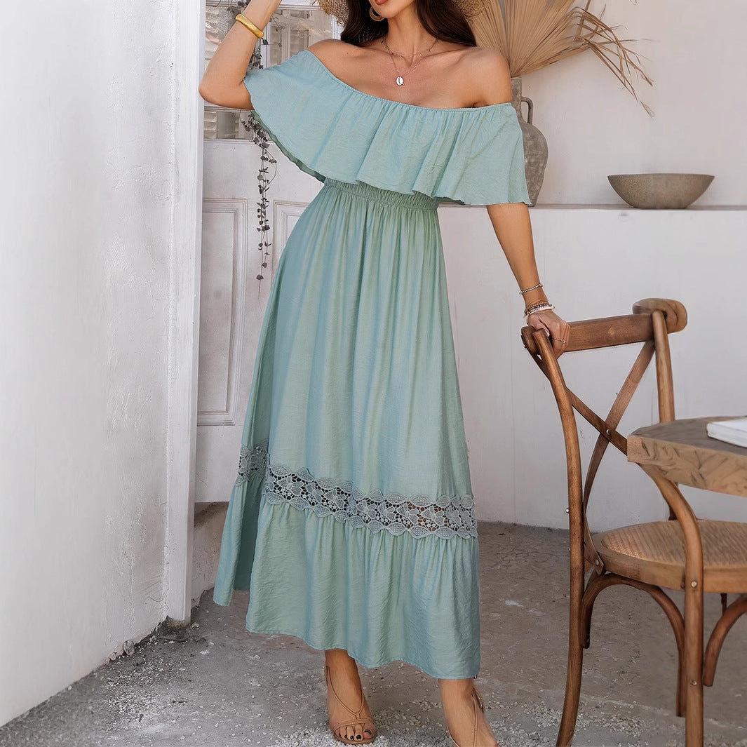 Damen Off-Shoulder Maxikleid mit Rüschendetails Drune