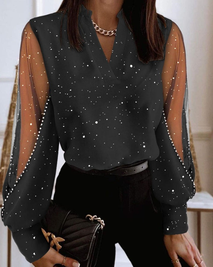 Drune | Elegante Bluse Mit Transparenten Ärmeln, Bestickt Mit Blumen Für Damen