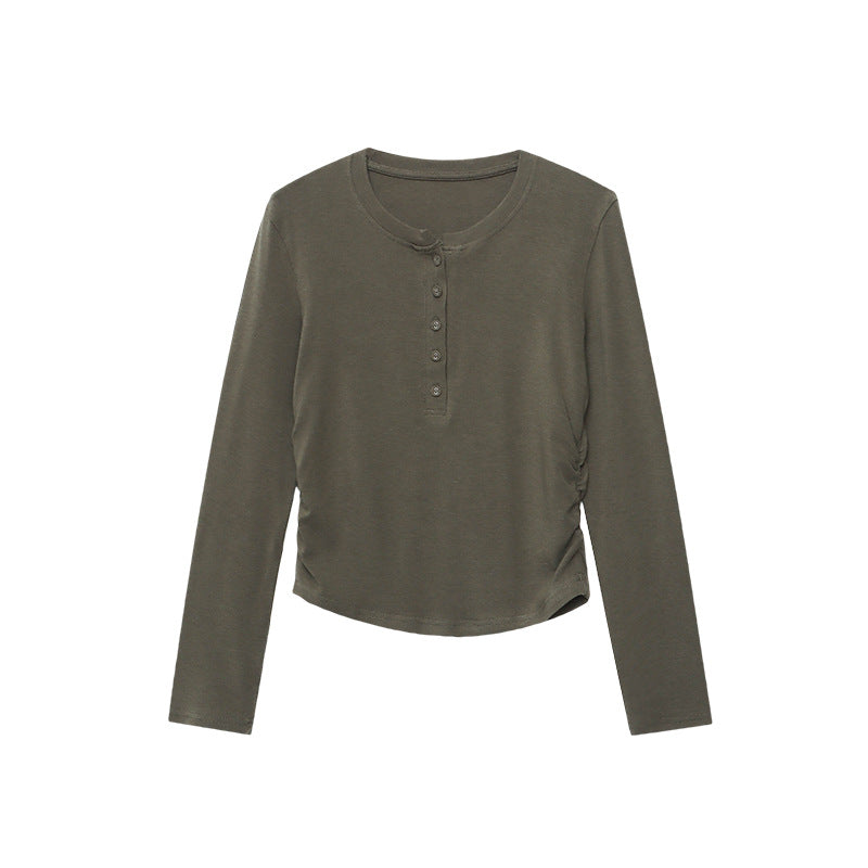 Damen Langarm-Henley-Shirt mit modischen Rippdetails Drune