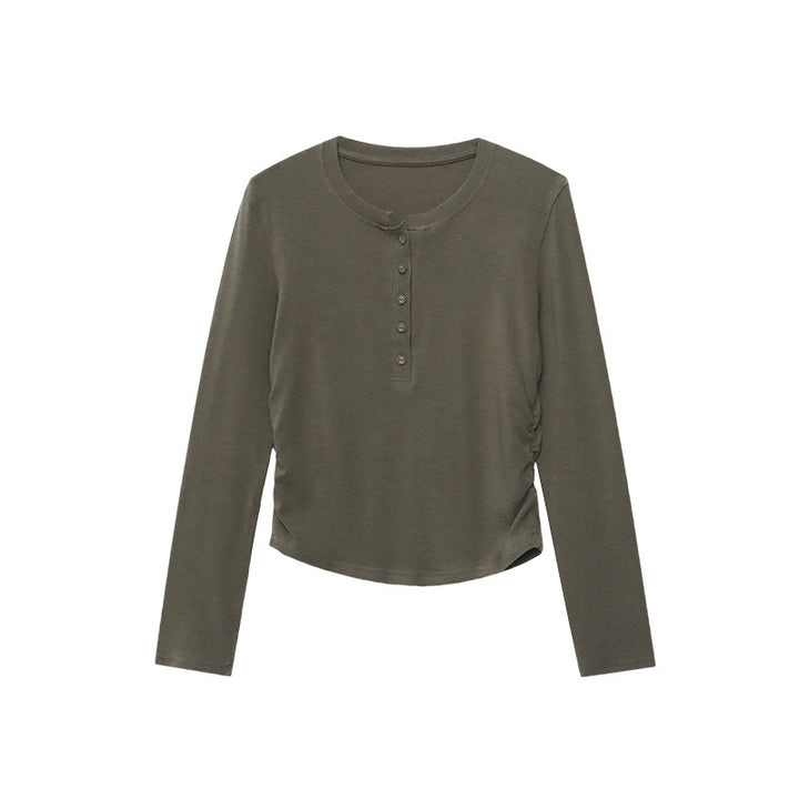 Damen Langarm-Henley-Shirt mit modischen Rippdetails Drune