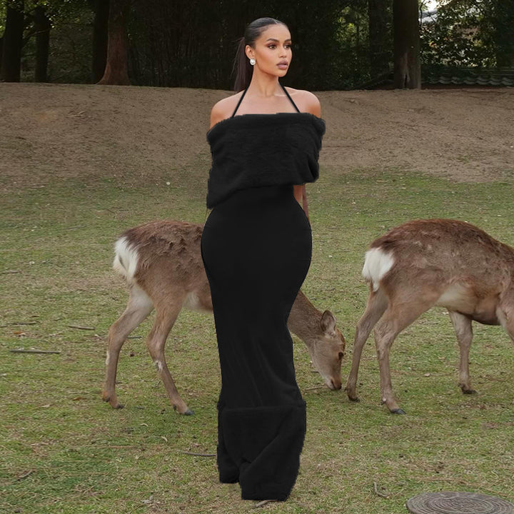 Damen elegantes Maxikleid mit trägerlosem Design und fließendem Stoff Drune