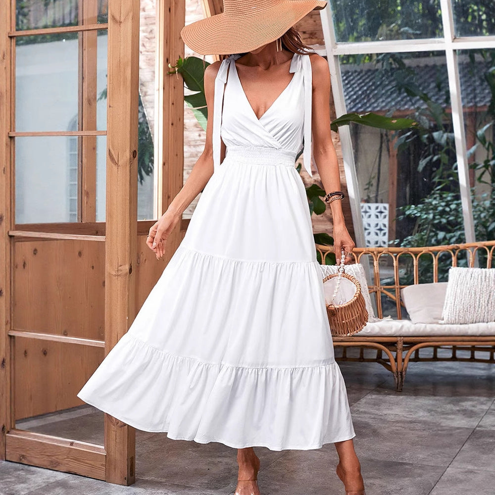 Damen Maxikleid mit schickem V-Ausschnitt und Rüschendetail Drune