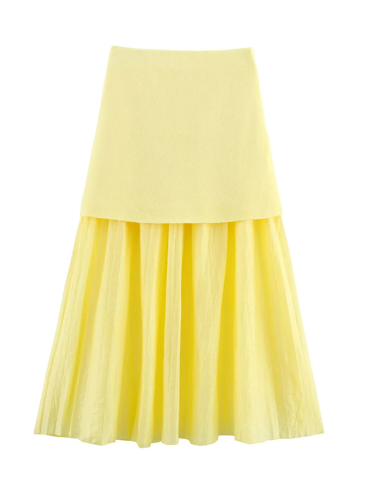 Damen nan zweilagiger Maxi-Rock mit plissiertem Chiffon und hoher Taille Drune