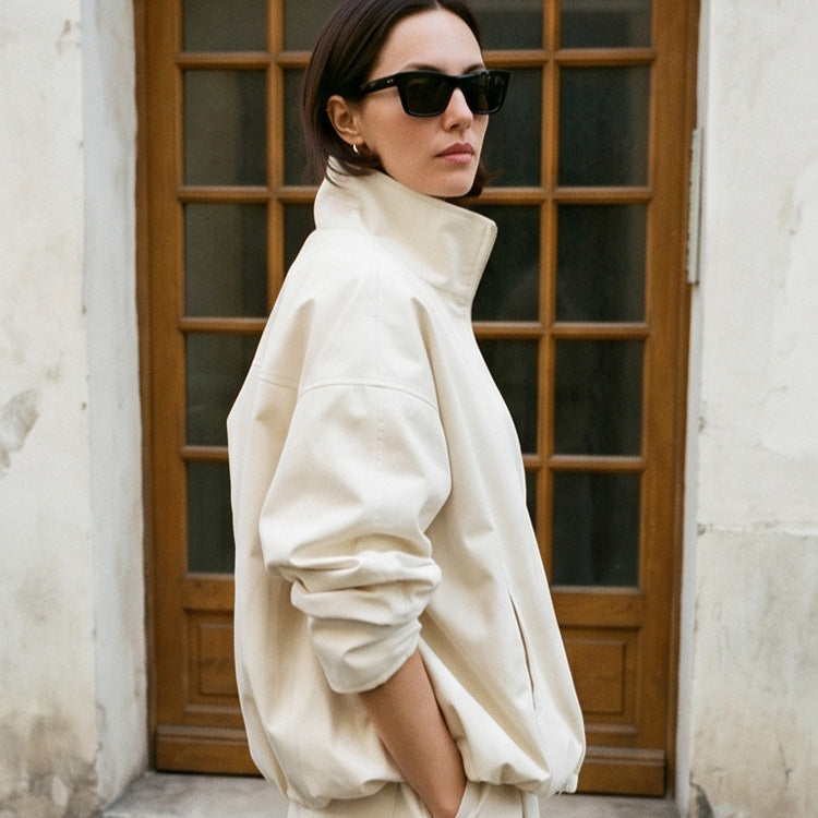 Damen Oversize Cropped-Blouson mit Tunnelzug und fließendem Maxi‑Rock mit Beinschlitz Drune