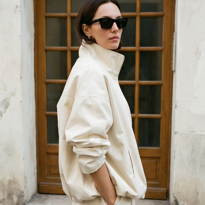 Damen Oversize Cropped-Blouson mit Tunnelzug und fließendem Maxi‑Rock mit Beinschlitz Drune
