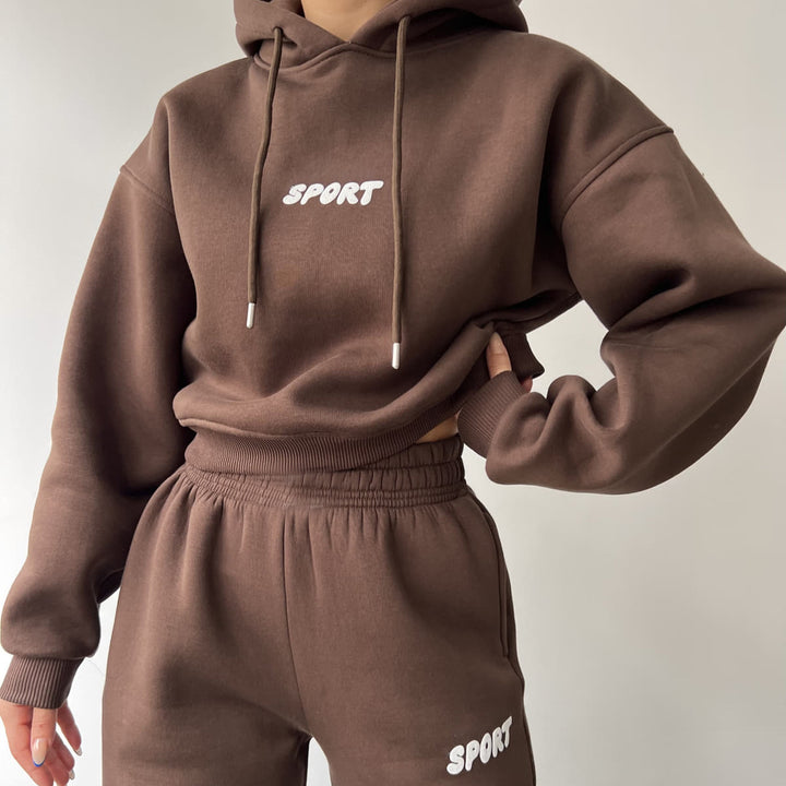 Damen lässiges Sport-Hoodie- und Jogginghosen-Set mit hoher Taillierung und weichem Material Drune