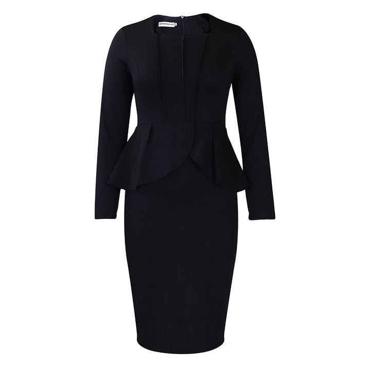 Damen Etuikleid mit Peplum und langem Arm Drune