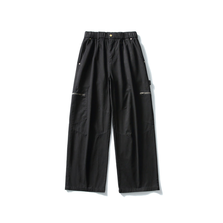 Damen Utility-Cargo-Hose mit weitem Bein, hohem elastischem Bund und Reißverschlusstaschen Drune