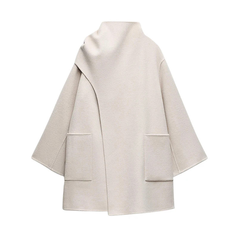 Damen Modische Wolljacke mit asymmetrischem Schnitt und praktischen Taschen Drune