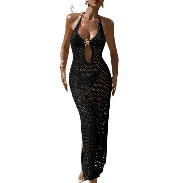Damen Häkel-Strandkleid mit schickem Lochmuster und tiefem V-Ausschnitt Drune