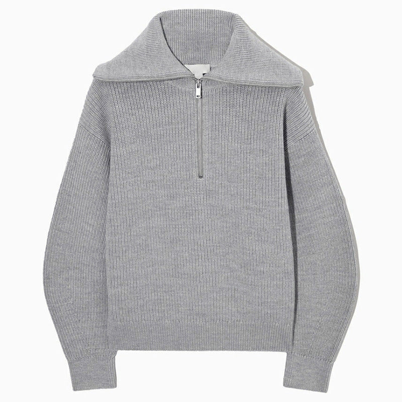 Damen Gestreifter Half‑Zip Strickpullover mit Matrosenkragen und überschnittener Schulter Drune