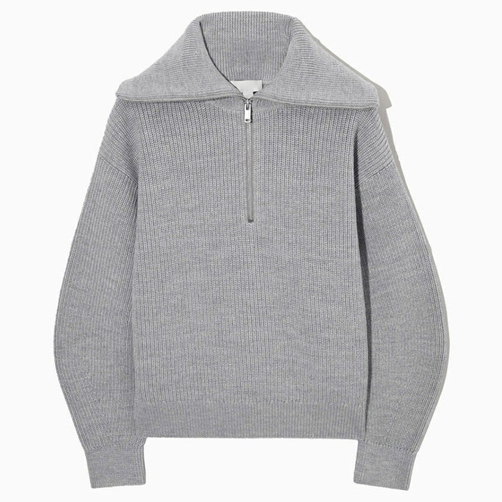 Damen Gestreifter Half‑Zip Strickpullover mit Matrosenkragen und überschnittener Schulter Drune