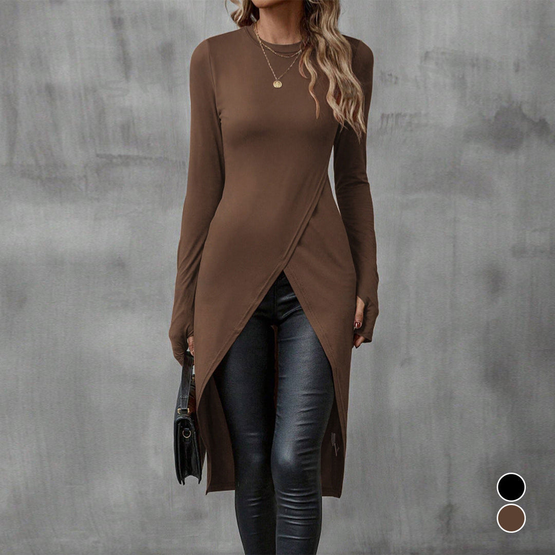 Damen eleganter Longsleeve mit raffinierter Wickeloptik Drune