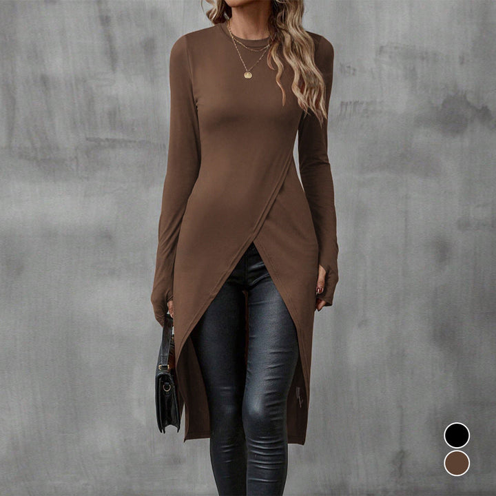 Damen eleganter Longsleeve mit raffinierter Wickeloptik Drune