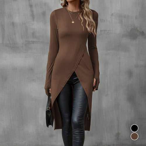 Damen eleganter Longsleeve mit raffinierter Wickeloptik Drune