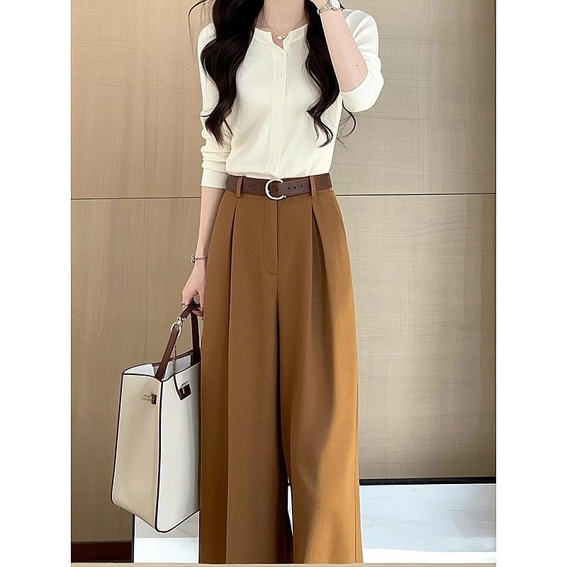 Damen weite High-Waist-Hose mit feinen Plissee-Details Drune