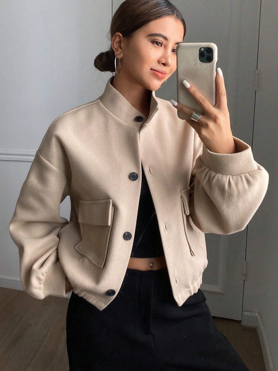 Damen Modische Kurzjacke mit Stehkragen