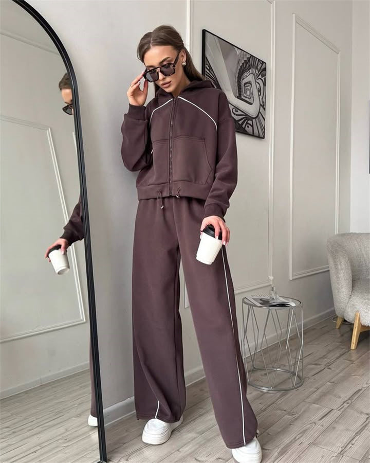 Damen nan Kapuzenjacke und weite Jogginghose Set mit kontrastnähten Drune