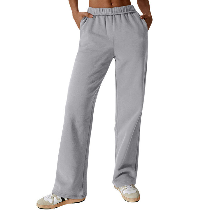 Damen nan hochgeschnittene ausgestellte Loungehose mit elastischem Komfortbund und verdeckten Eingrifftaschen Drune