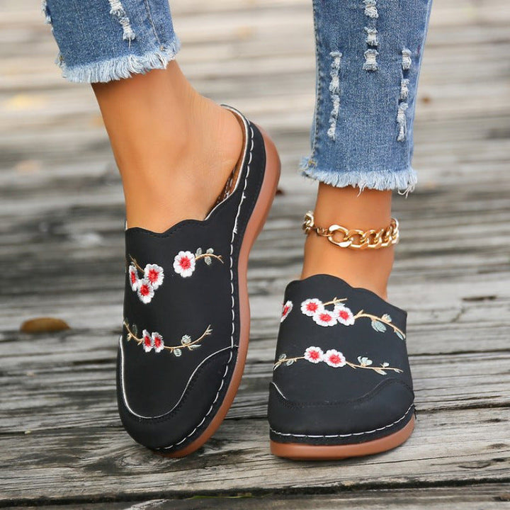 Damen geschlossene Clogs mit floralem Design und komfortablem Fußbett Drune