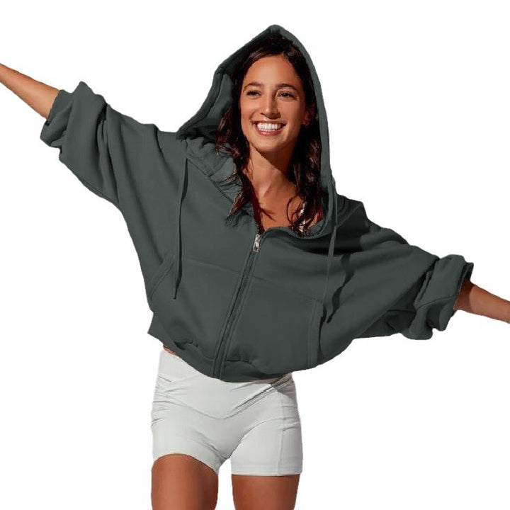 Damen Oversized Kapuzenjacke mit Reißverschluss und Puffärmeln Drune