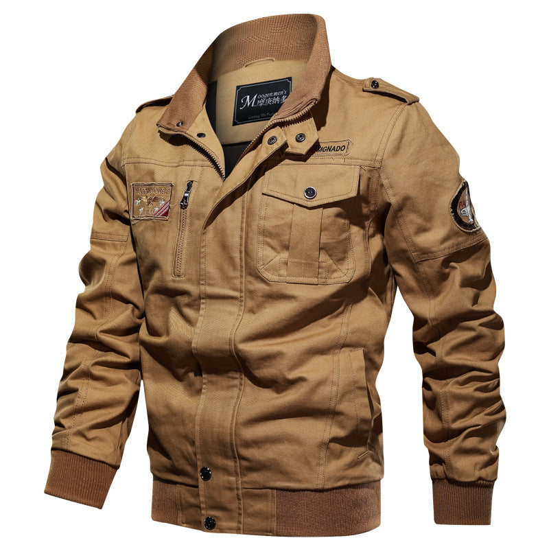 Herren Canvas‑Bomberjacke im Military‑Stil mit Schulterklappen und Pattentaschen Drune