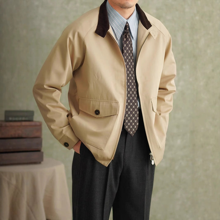 Herren Harrington-Jacke mit Cordkragen und aufgesetzten Pattentaschen Drune